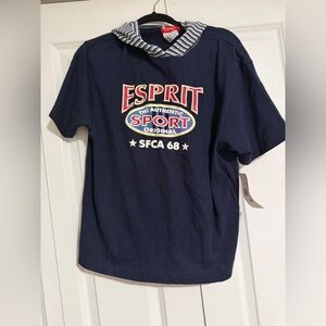 Vintage Esprit Navy Short Sleeve Tee with Striped Collar